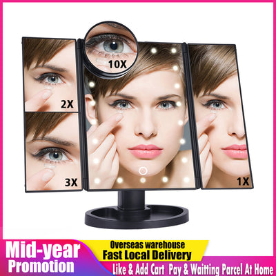 LED Touch Screen 22 Light Makeup Mirror Table Desktop Makeup 1X/2X/3X/10X Magnifying Mirrors Vanity 3 Folding Adjustable Mirror