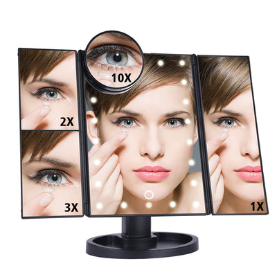 LED Touch Screen 22 Light Makeup Mirror Table Desktop Makeup 1X/2X/3X/10X Magnifying Mirrors Vanity 3 Folding Adjustable Mirror